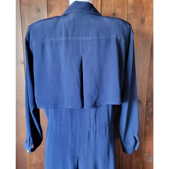 Vintage Liz Claiborne Blue Midi Dress Women 12 80s Power Style Shoulder Pads 90s - Picture 11 of 14
